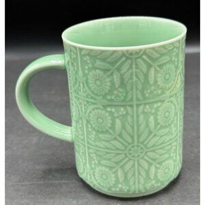 Starbucks Coffee Embossed Celadon Jadeite Green Floral Mug Coffee Tea Cup 12 oz